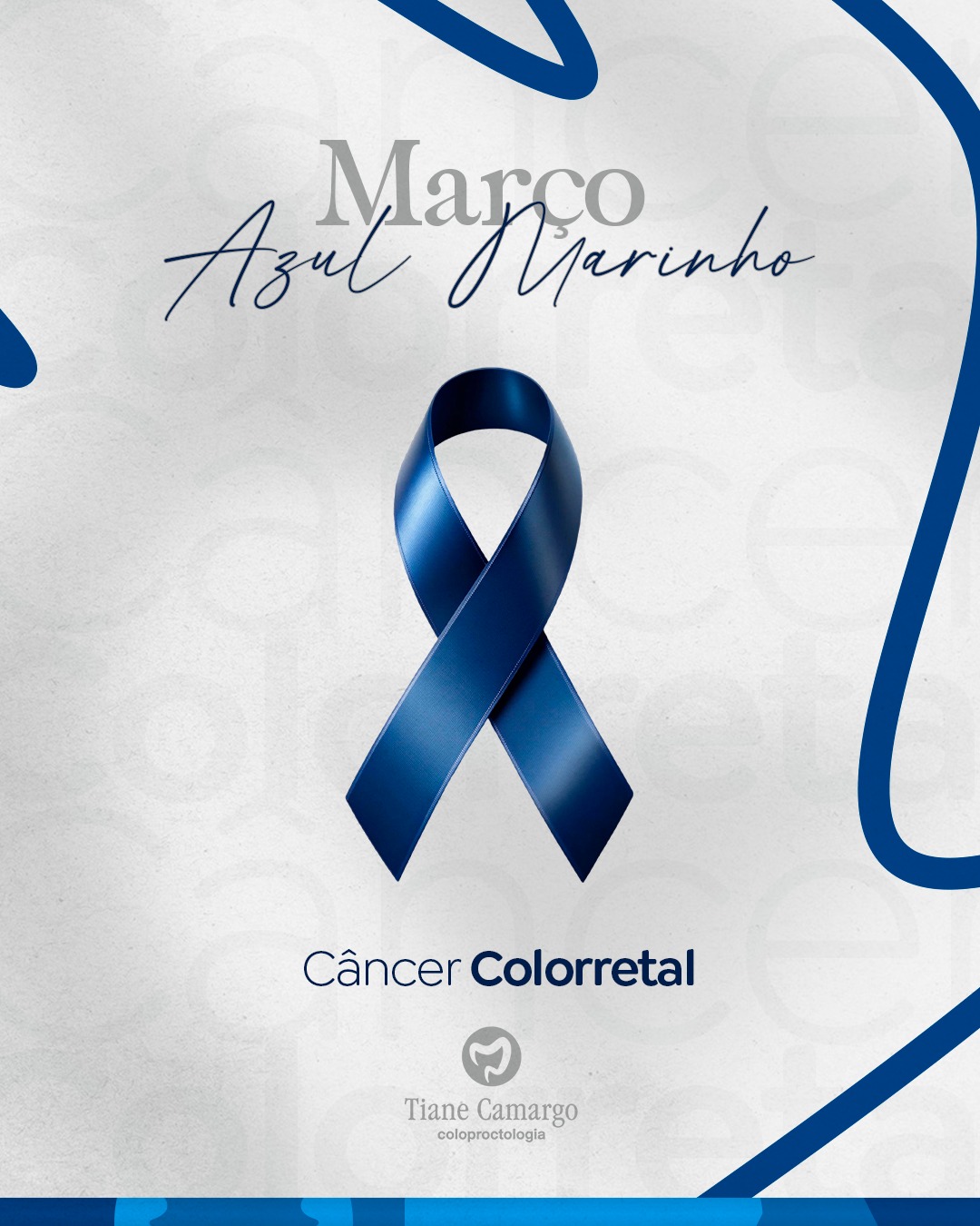 Arte da campanha Março Azul Marinho sobre câncer colorretal